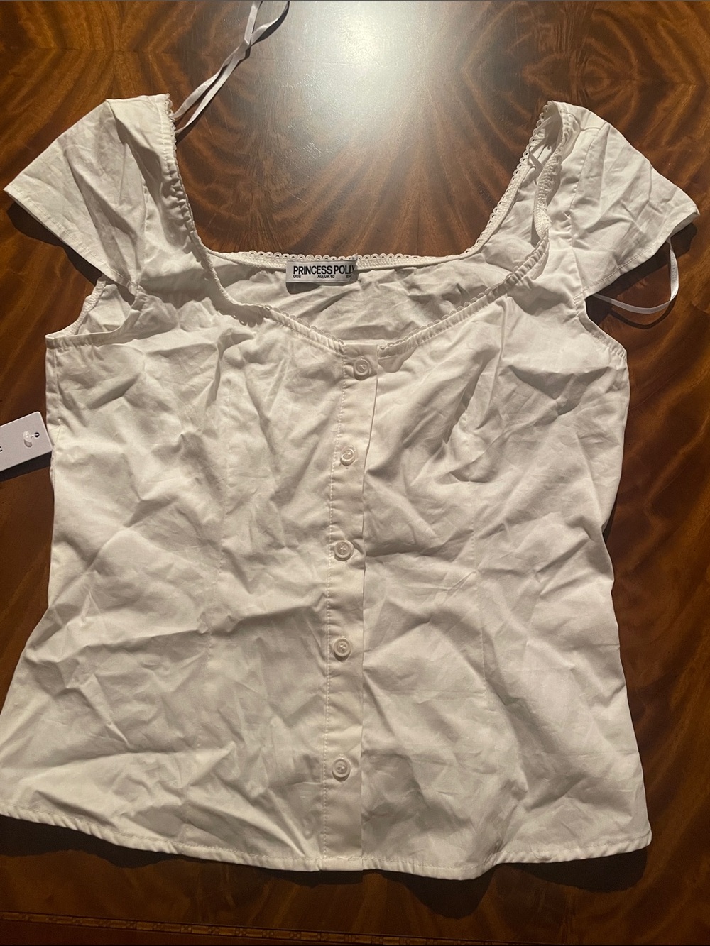 Princess Polly White Button-Front Square Neck Top with Puff Sleeves